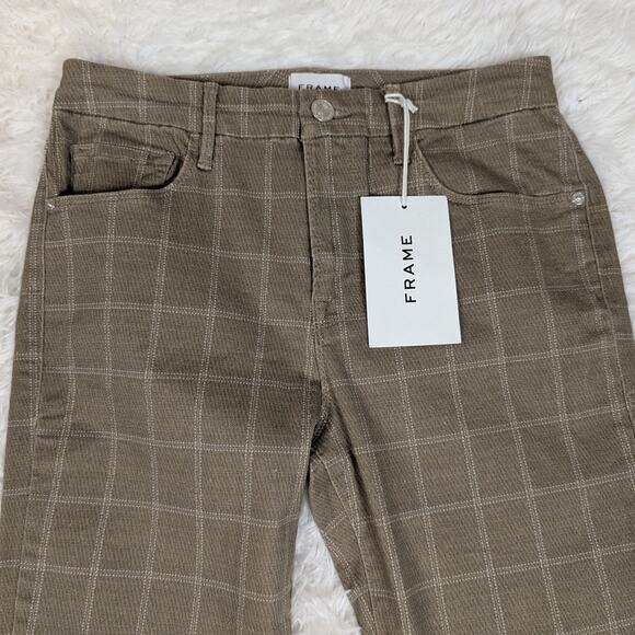 Frame Le Crop Mini Boot Cut Mid-Rise Jeans Skyblue Plaid and Khaki Size 29 - Picture 10 of 11